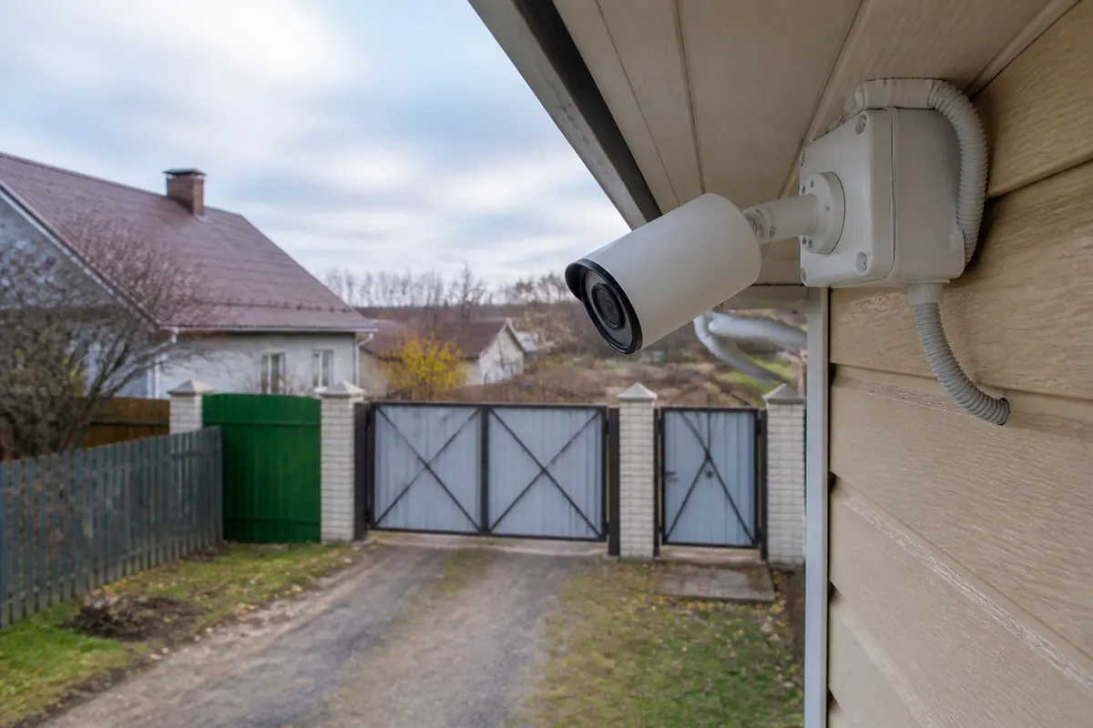 Наружная IP-камера контролирует ворота частного дома